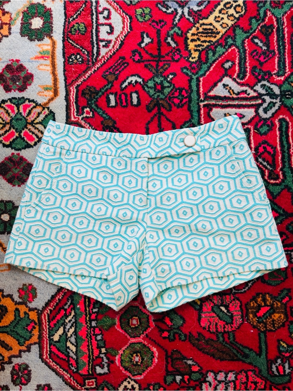Trina Turk Aqua Geometric High-Waist Shorts Size 0